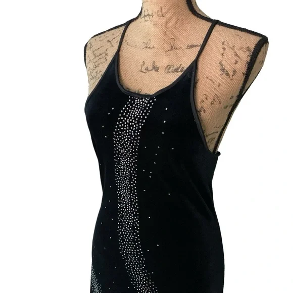 Vintage Black Evening Dress with Splash Rhinestones Size 9/10 - Picture 5 of 8